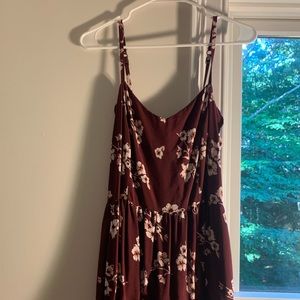 Maroon Flower Print Open Back Dress